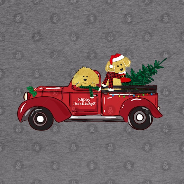 Cartoon Goldendoodles Red Christmas Truck by EMR_Designs